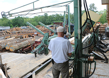 View of Goosebay Lumber's logyard from the sawmill deck.