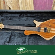 Photo of wooden electric guitar in case
